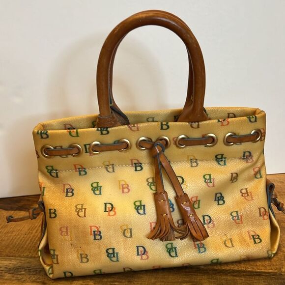 Vintage Dooney & Bourke Rainbow Heart Logo Y2K Canvas Leather Satchel - Picture 3 of 17